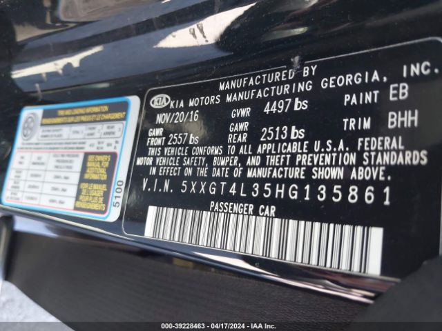 Photo 8 VIN: 5XXGT4L35HG135861 - KIA OPTIMA 