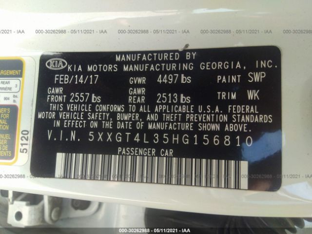 Photo 8 VIN: 5XXGT4L35HG156810 - KIA OPTIMA 