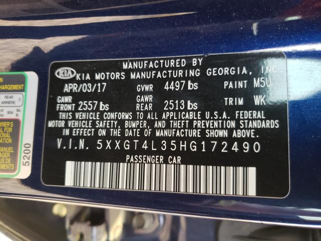 Photo 9 VIN: 5XXGT4L35HG172490 - KIA OPTIMA 