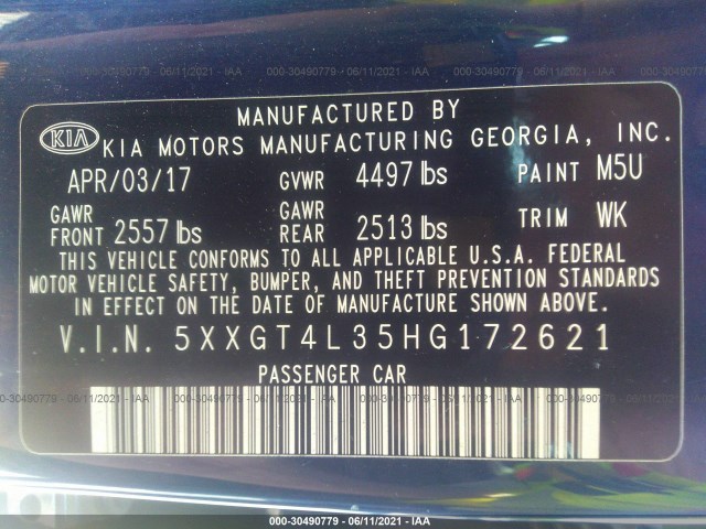 Photo 8 VIN: 5XXGT4L35HG172621 - KIA OPTIMA 