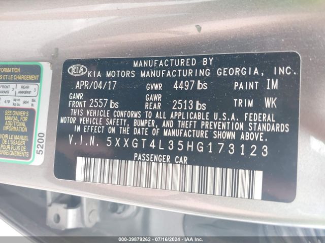 Photo 8 VIN: 5XXGT4L35HG173123 - KIA OPTIMA 