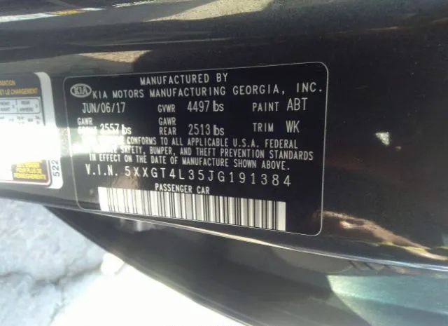 Photo 8 VIN: 5XXGT4L35JG191384 - KIA OPTIMA 