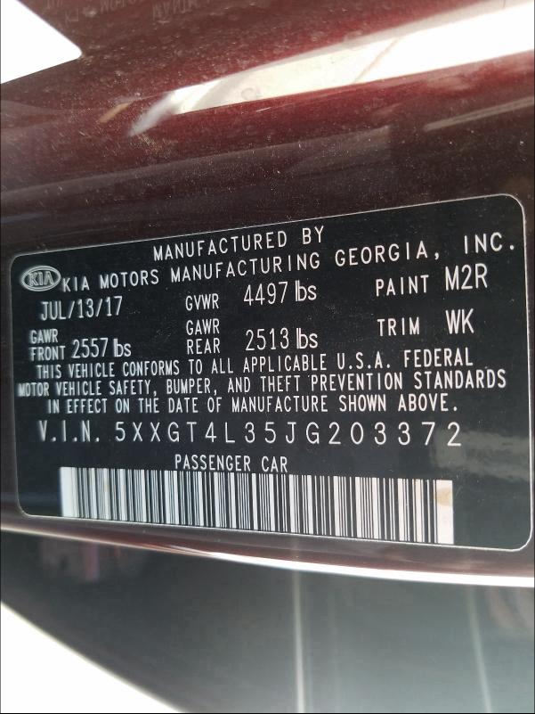 Photo 9 VIN: 5XXGT4L35JG203372 - KIA OPTIMA LX 