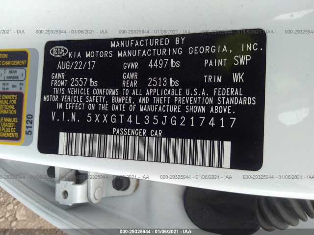 Photo 8 VIN: 5XXGT4L35JG217417 - KIA OPTIMA 