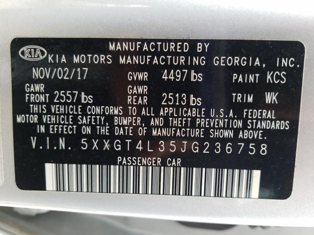 Photo 9 VIN: 5XXGT4L35JG236758 - KIA OPTIMA LX 