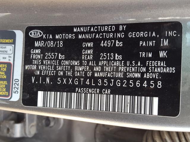 Photo 9 VIN: 5XXGT4L35JG256458 - KIA OPTIMA LX 