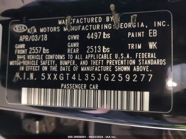 Photo 8 VIN: 5XXGT4L35JG259277 - KIA OPTIMA 