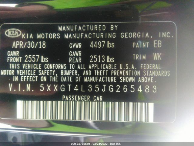 Photo 8 VIN: 5XXGT4L35JG265483 - KIA OPTIMA 