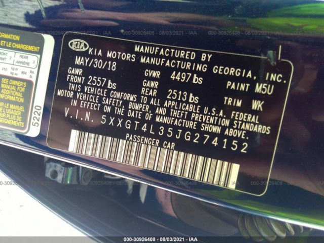 Photo 8 VIN: 5XXGT4L35JG274152 - KIA OPTIMA 