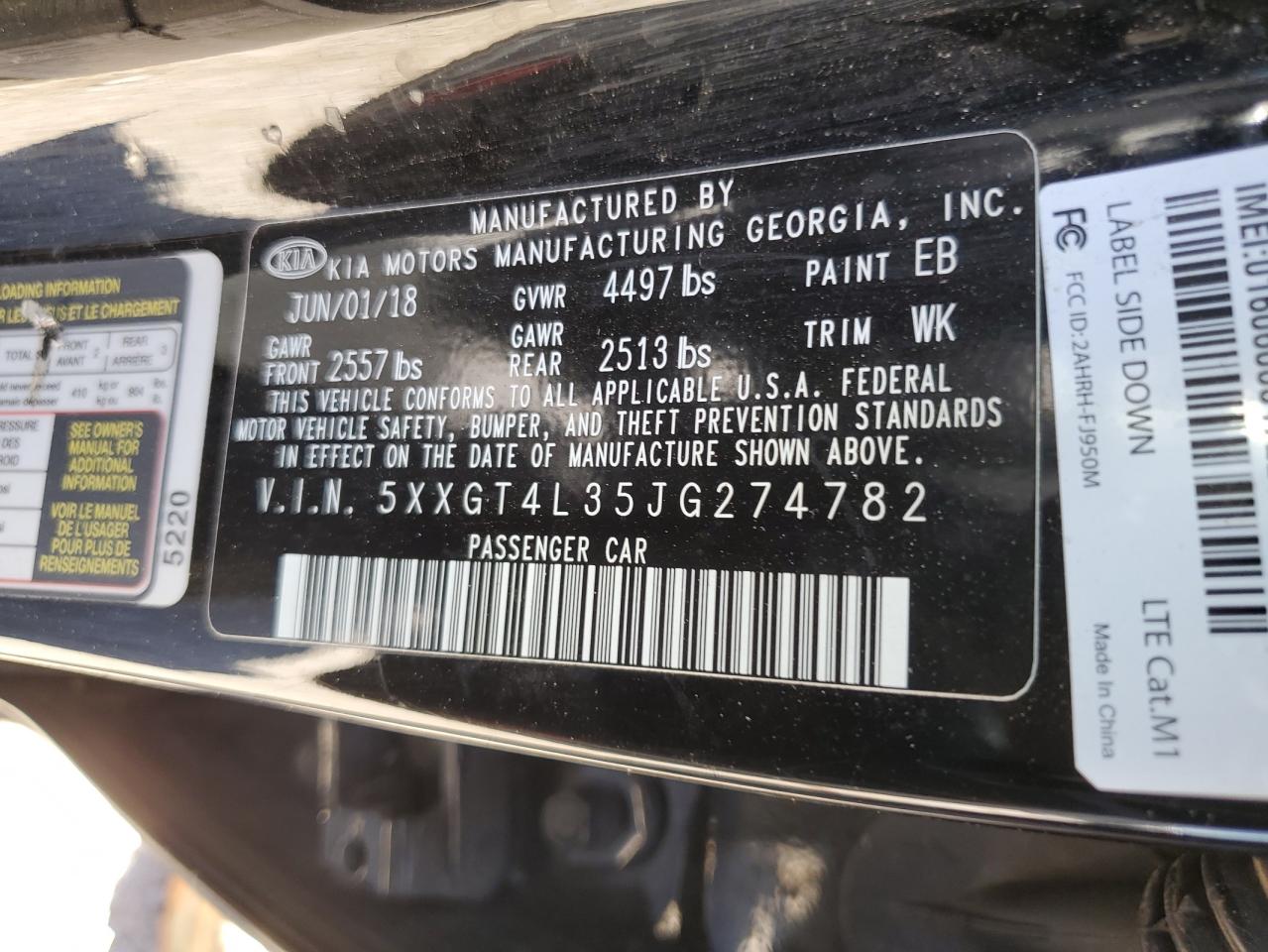 Photo 11 VIN: 5XXGT4L35JG274782 - KIA OPTIMA 