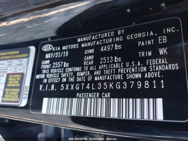 Photo 8 VIN: 5XXGT4L35KG379811 - KIA OPTIMA 