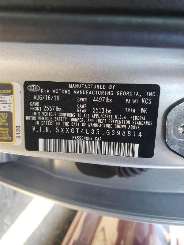 Photo 9 VIN: 5XXGT4L35LG398814 - KIA OPTIMA LX 