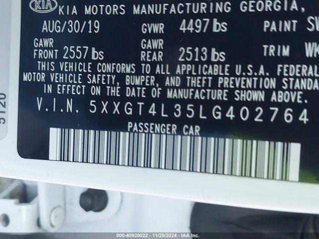 Photo 8 VIN: 5XXGT4L35LG402764 - KIA OPTIMA 