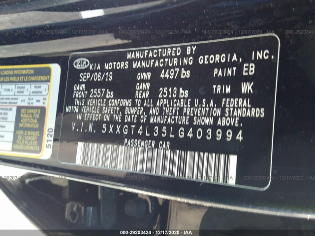 Photo 8 VIN: 5XXGT4L35LG403994 - KIA OPTIMA 