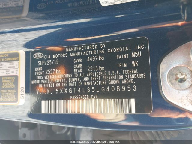 Photo 8 VIN: 5XXGT4L35LG408953 - KIA OPTIMA 