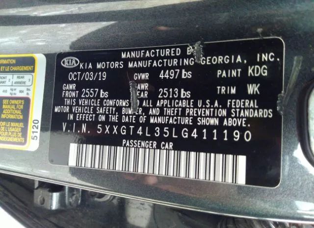 Photo 8 VIN: 5XXGT4L35LG411190 - KIA OPTIMA 