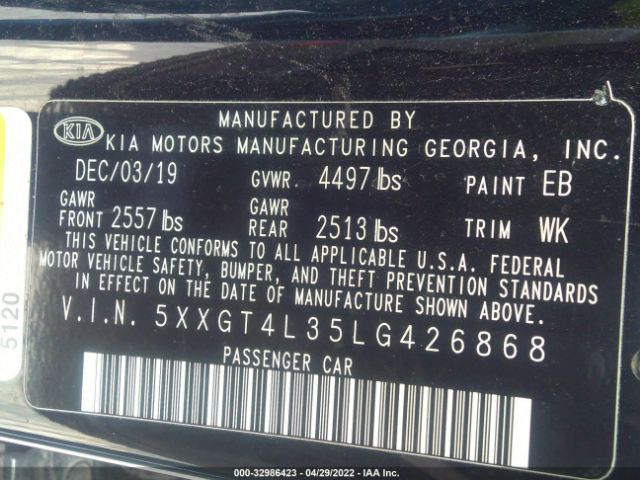 Photo 8 VIN: 5XXGT4L35LG426868 - KIA OPTIMA 