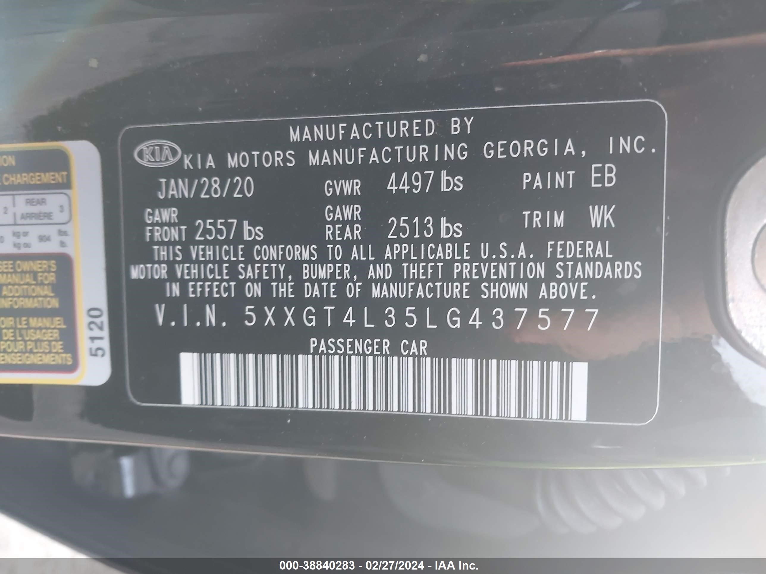 Photo 8 VIN: 5XXGT4L35LG437577 - KIA OPTIMA 