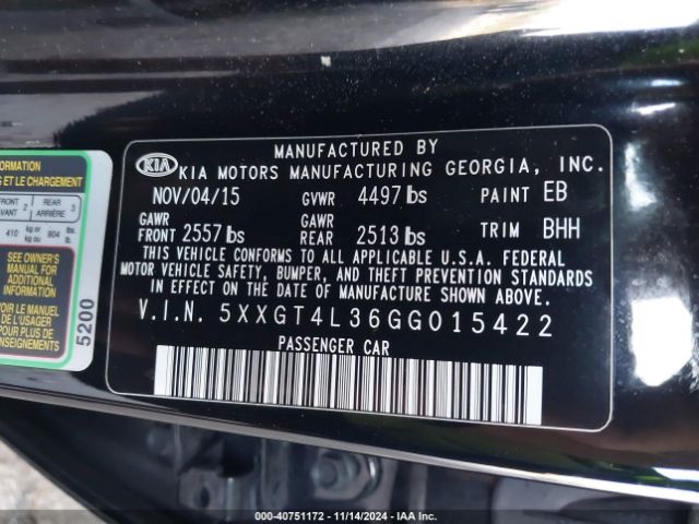 Photo 8 VIN: 5XXGT4L36GG015422 - KIA OPTIMA 