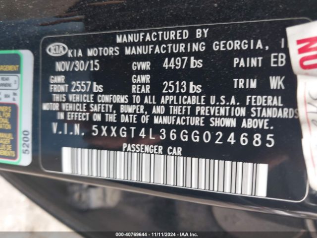 Photo 8 VIN: 5XXGT4L36GG024685 - KIA OPTIMA 