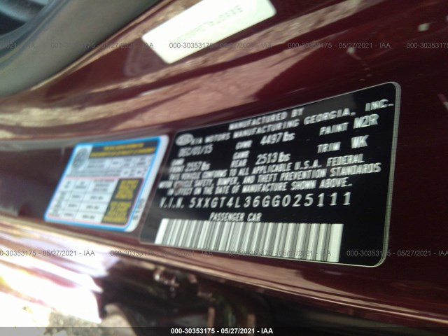 Photo 8 VIN: 5XXGT4L36GG025111 - KIA OPTIMA 