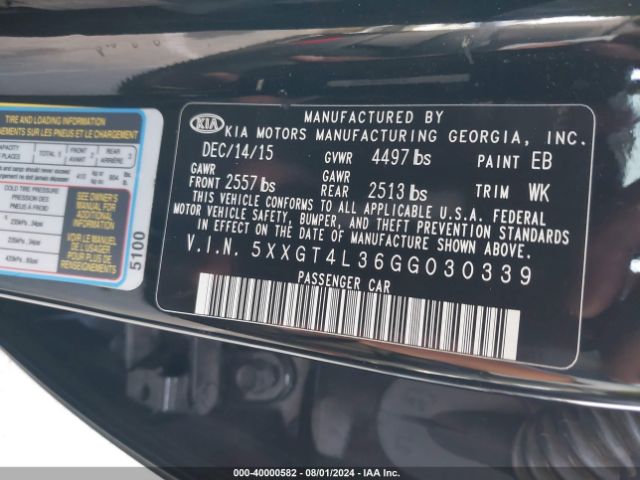 Photo 8 VIN: 5XXGT4L36GG030339 - KIA OPTIMA 