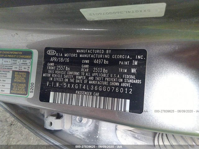 Photo 8 VIN: 5XXGT4L36GG076012 - KIA OPTIMA 