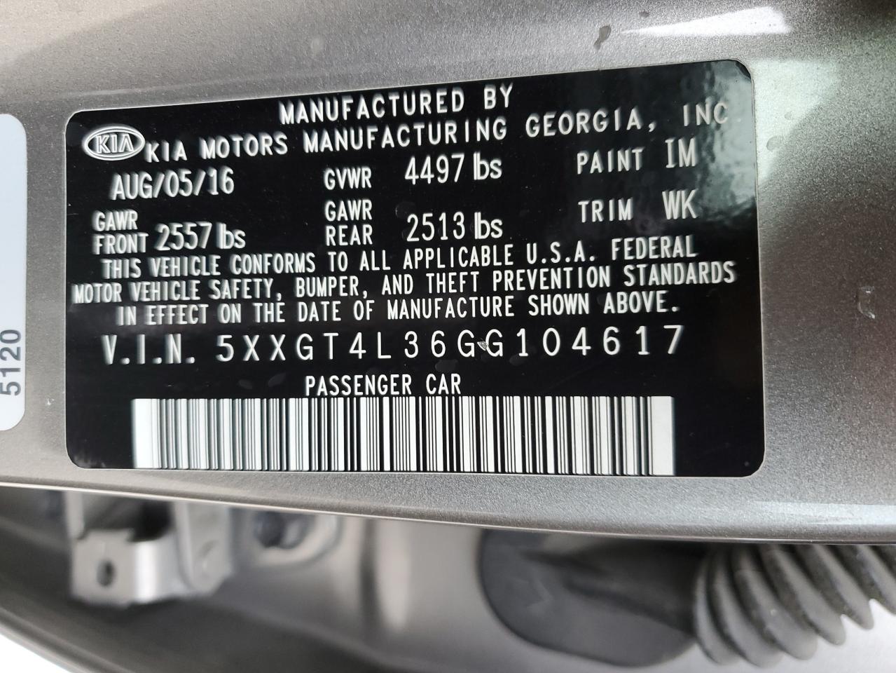 Photo 11 VIN: 5XXGT4L36GG104617 - KIA OPTIMA 