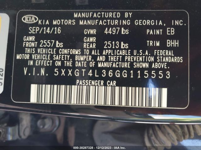 Photo 8 VIN: 5XXGT4L36GG115553 - KIA OPTIMA 