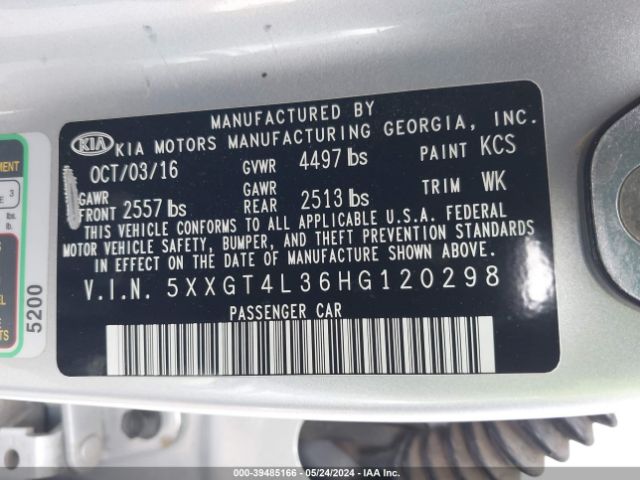 Photo 8 VIN: 5XXGT4L36HG120298 - KIA OPTIMA 