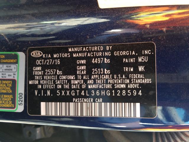 Photo 9 VIN: 5XXGT4L36HG128594 - KIA OPTIMA LX 