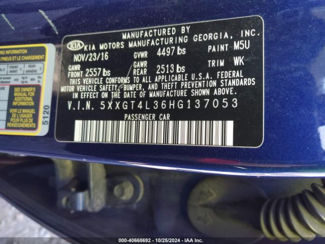 Photo 8 VIN: 5XXGT4L36HG137053 - KIA OPTIMA 