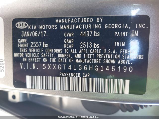 Photo 8 VIN: 5XXGT4L36HG146190 - KIA OPTIMA 