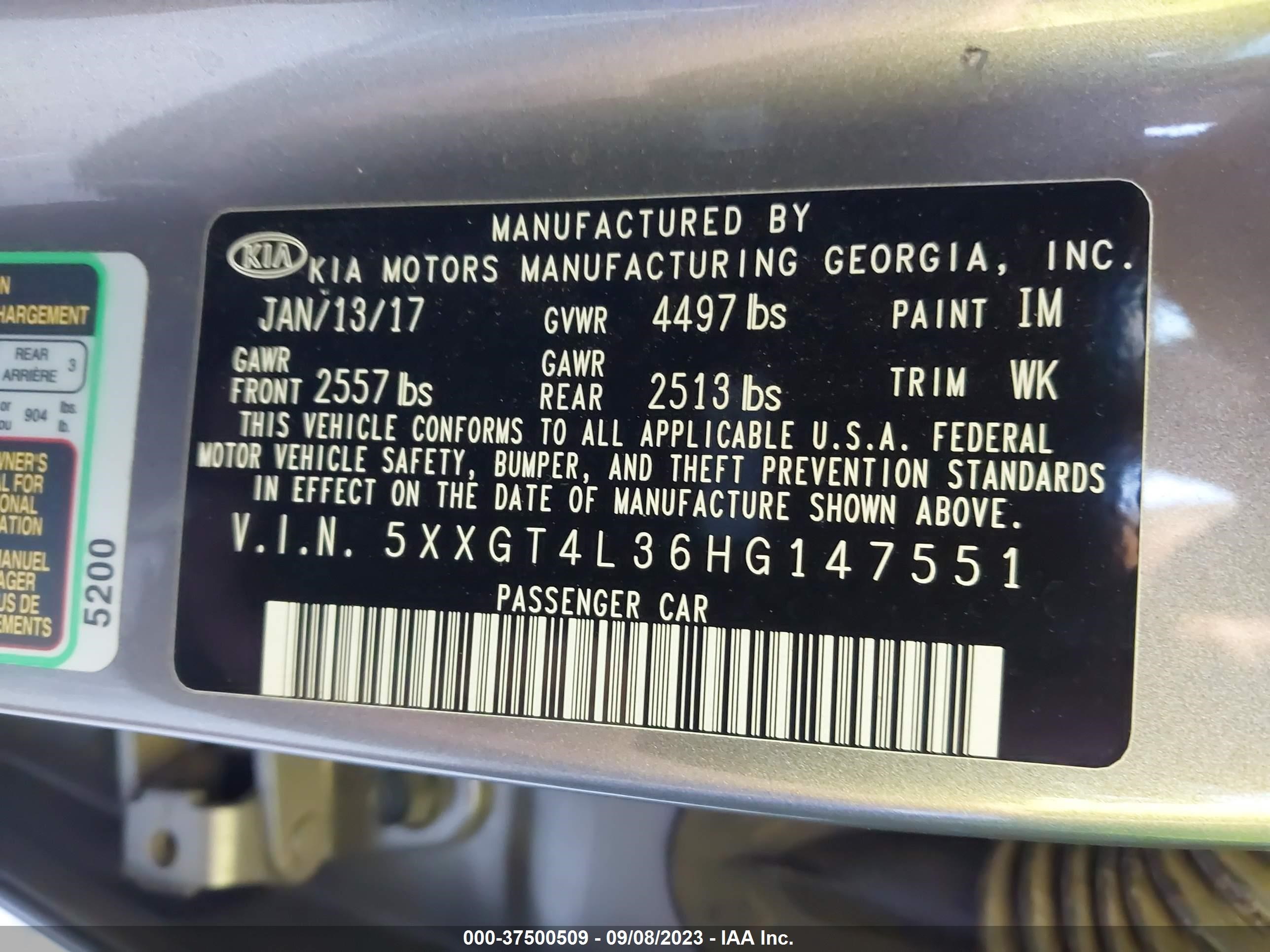 Photo 8 VIN: 5XXGT4L36HG147551 - KIA OPTIMA 