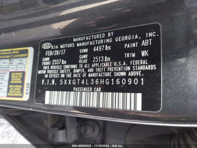 Photo 8 VIN: 5XXGT4L36HG160901 - KIA OPTIMA 