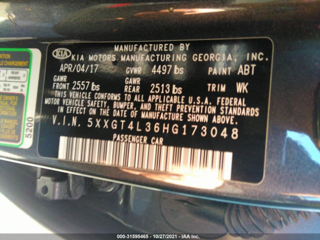 Photo 8 VIN: 5XXGT4L36HG173048 - KIA OPTIMA 