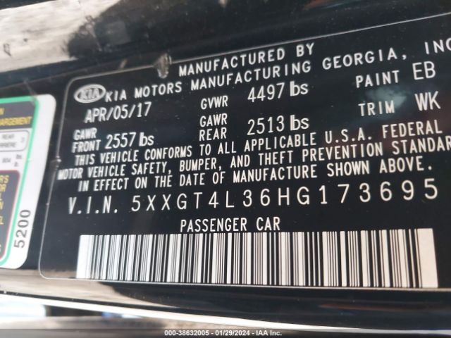 Photo 8 VIN: 5XXGT4L36HG173695 - KIA OPTIMA 