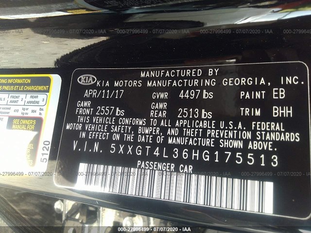 Photo 8 VIN: 5XXGT4L36HG175513 - KIA OPTIMA 