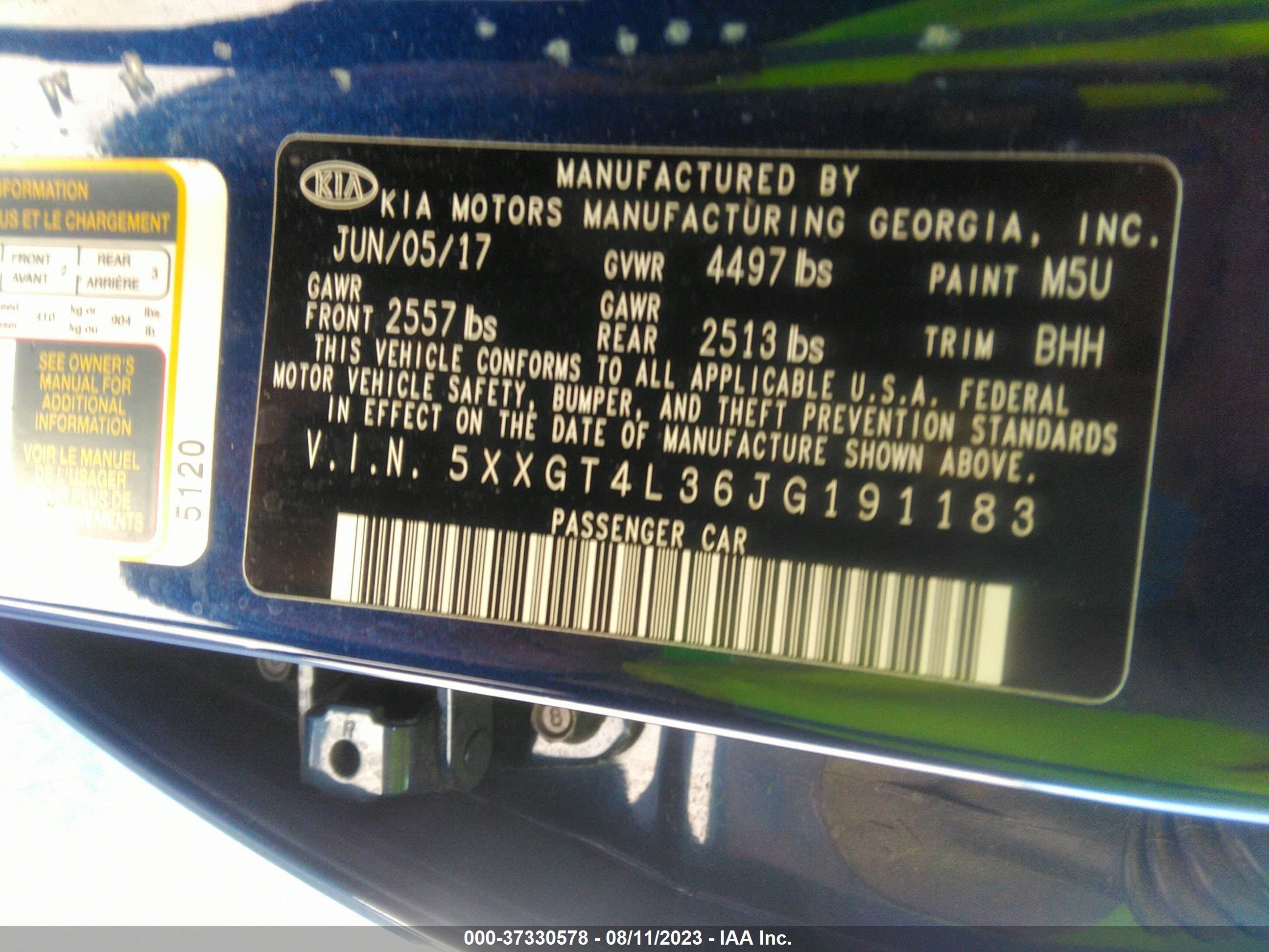 Photo 8 VIN: 5XXGT4L36JG191183 - KIA OPTIMA 