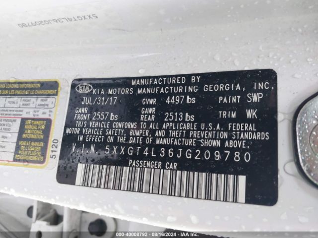 Photo 8 VIN: 5XXGT4L36JG209780 - KIA OPTIMA 