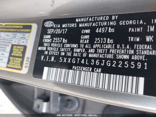 Photo 8 VIN: 5XXGT4L36JG225591 - KIA OPTIMA 