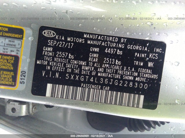 Photo 8 VIN: 5XXGT4L36JG228300 - KIA OPTIMA 