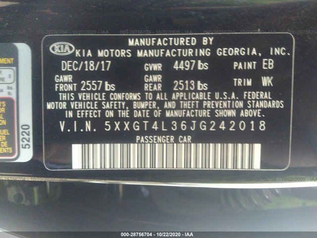 Photo 8 VIN: 5XXGT4L36JG242018 - KIA OPTIMA 