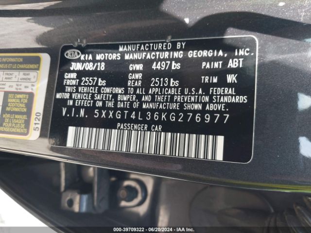 Photo 8 VIN: 5XXGT4L36KG276977 - KIA OPTIMA 