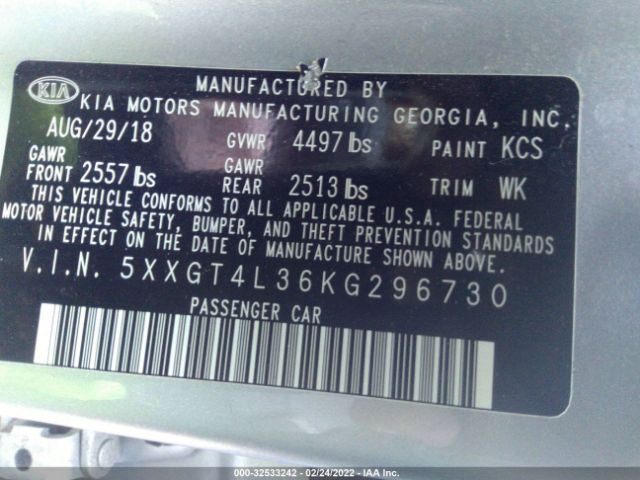 Photo 8 VIN: 5XXGT4L36KG296730 - KIA OPTIMA 