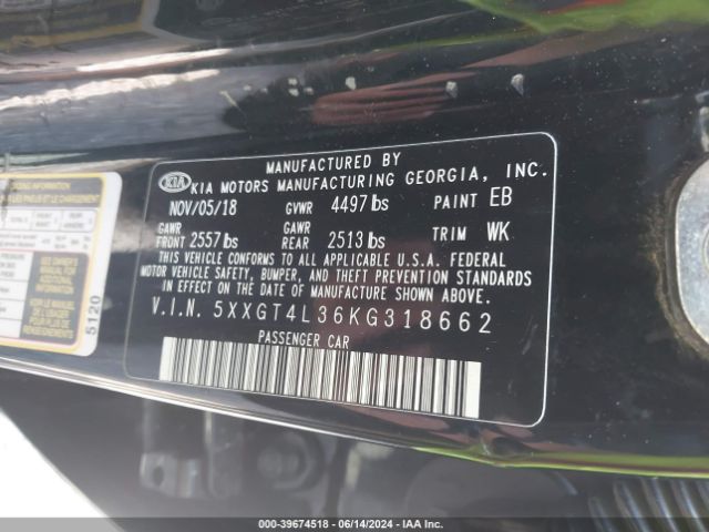 Photo 8 VIN: 5XXGT4L36KG318662 - KIA OPTIMA 