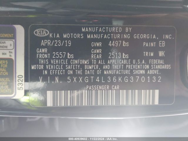 Photo 8 VIN: 5XXGT4L36KG370132 - KIA OPTIMA 