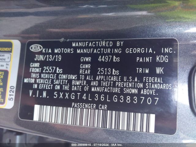 Photo 8 VIN: 5XXGT4L36LG383707 - KIA OPTIMA 