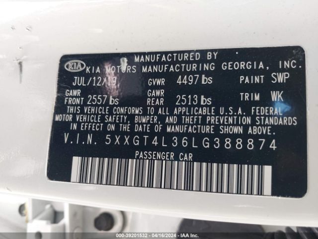 Photo 8 VIN: 5XXGT4L36LG388874 - KIA OPTIMA 