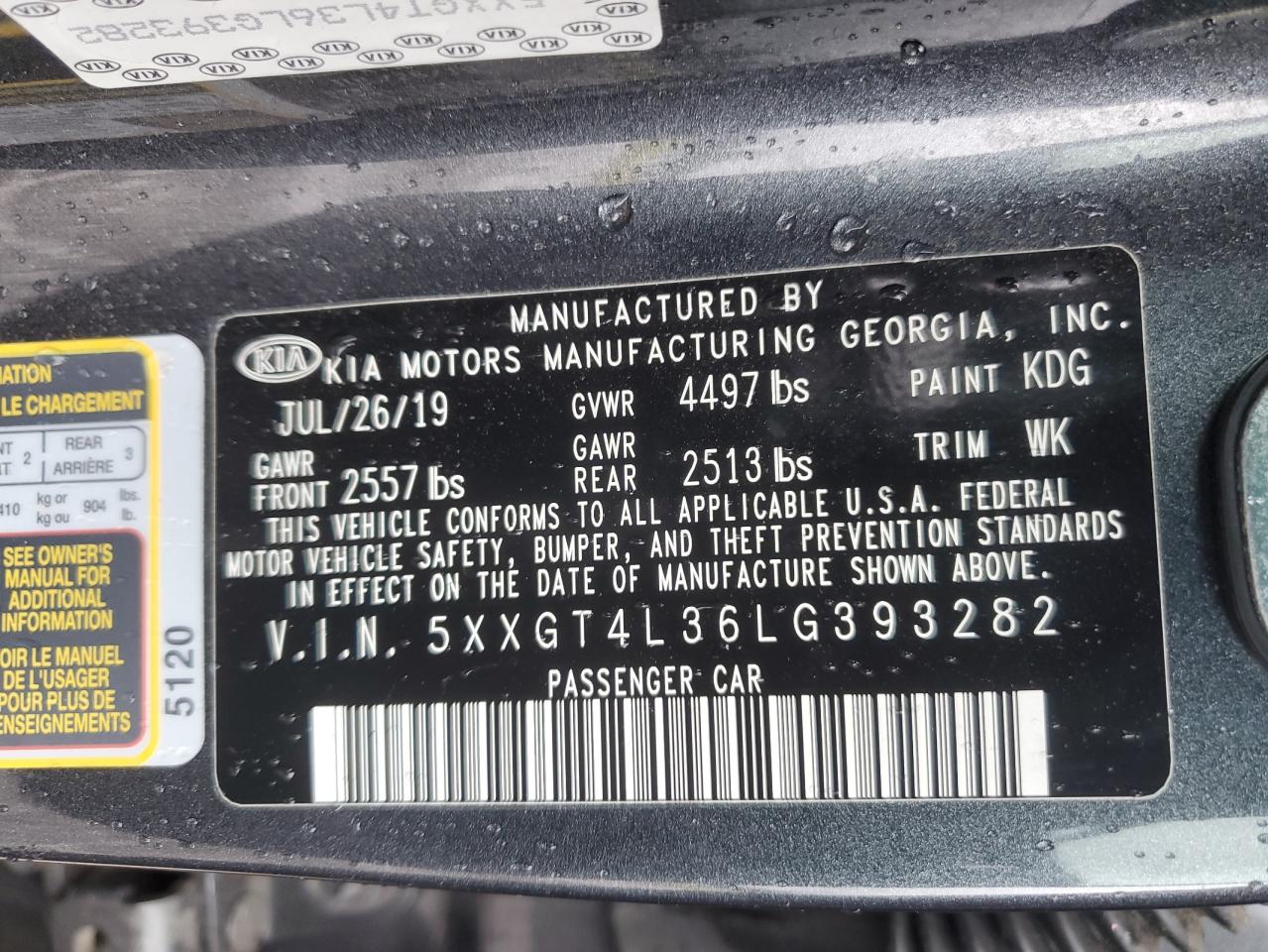 Photo 11 VIN: 5XXGT4L36LG393282 - KIA OPTIMA 